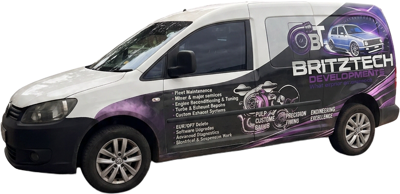 The BritzTech Developments mobile mechanic vehicle — a branded Volkswagen Caddy panel van
