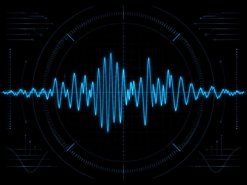 Illustration: cyan diagnostic waveform and gauge arcs on a black background